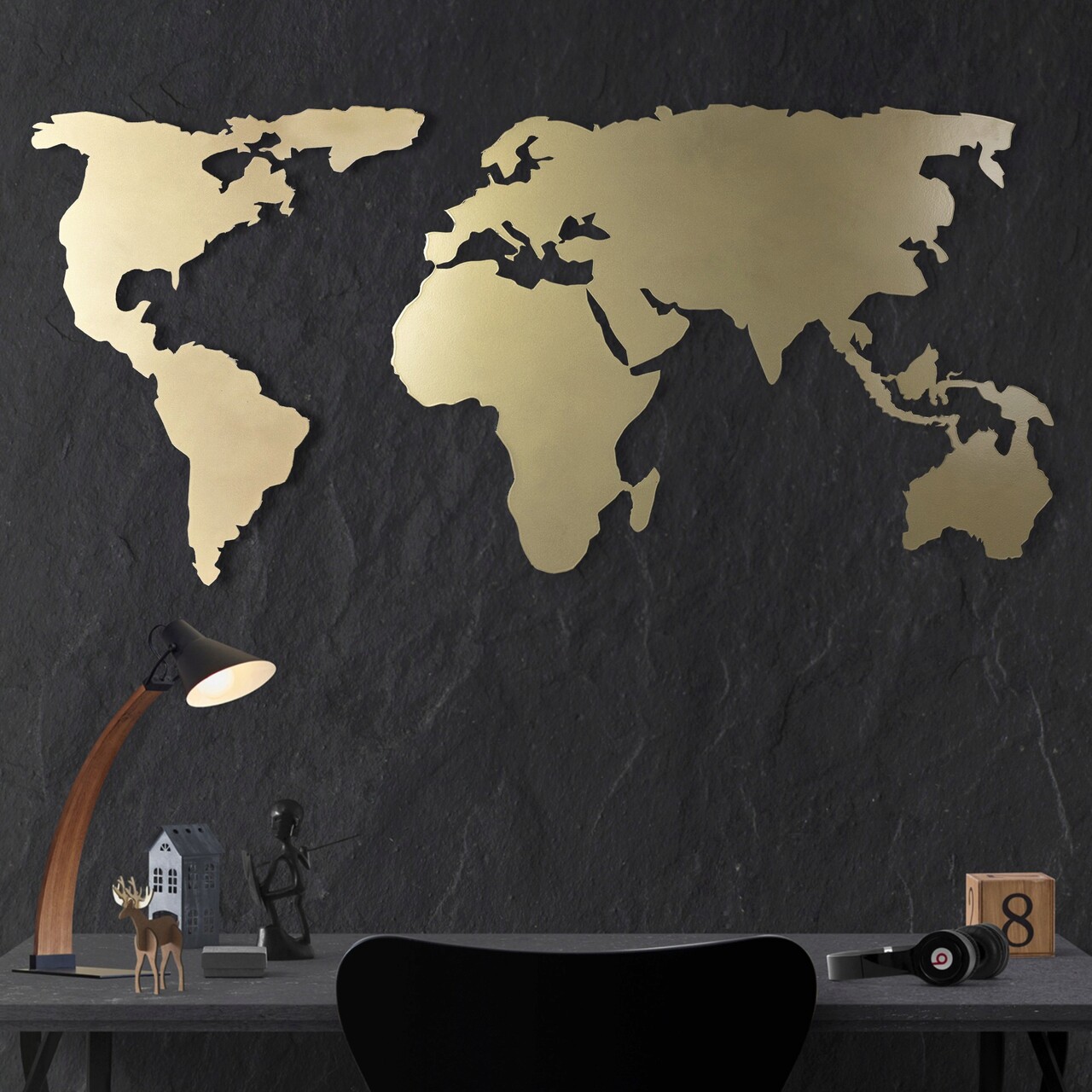 Decoratiune de perete, World Map Silhouette XL, Dimensiune: 85 x 170 cm, Auriu - imagine 7
